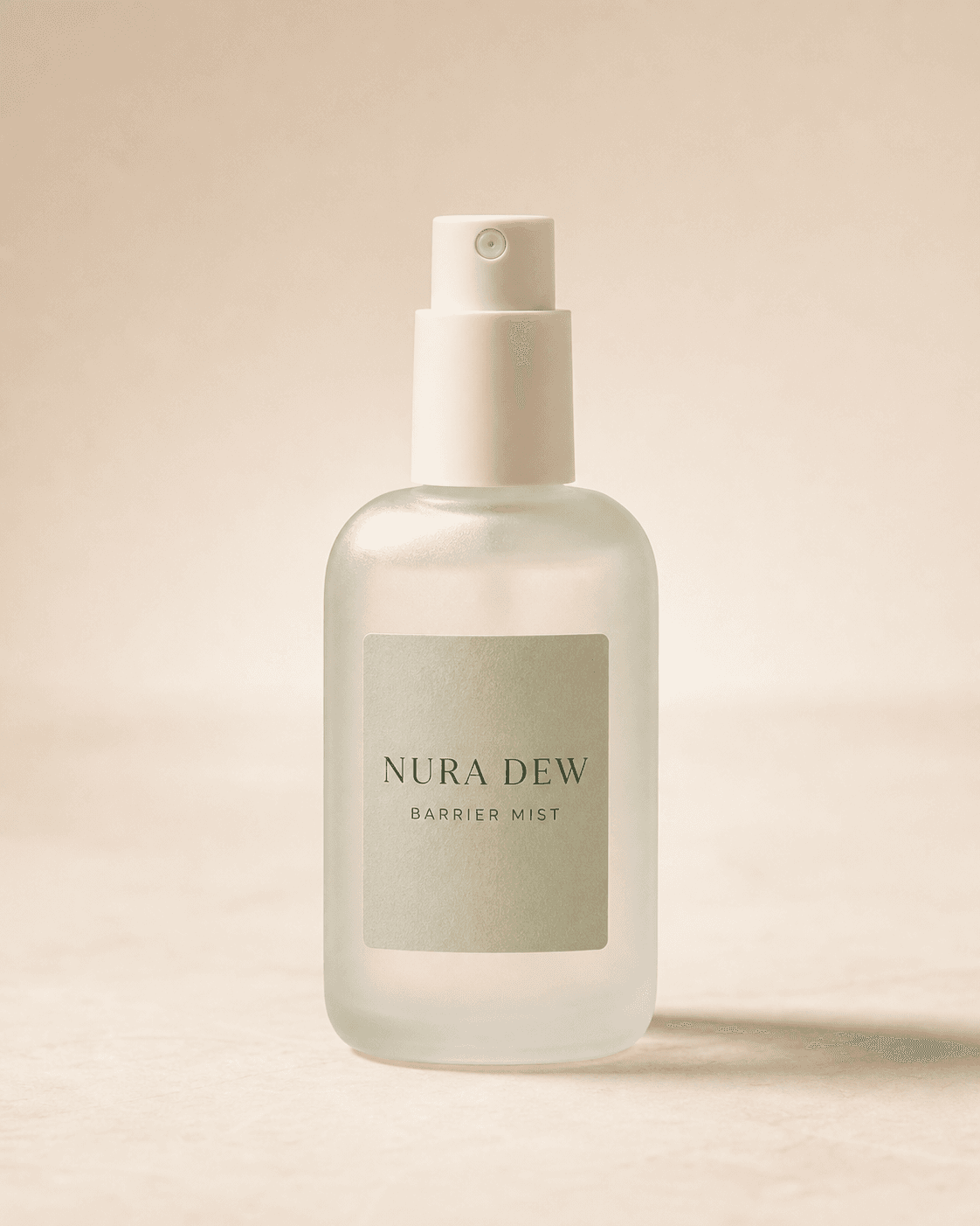 Example deliverable: a skincare bottle styled on warm stone for a product showcase video